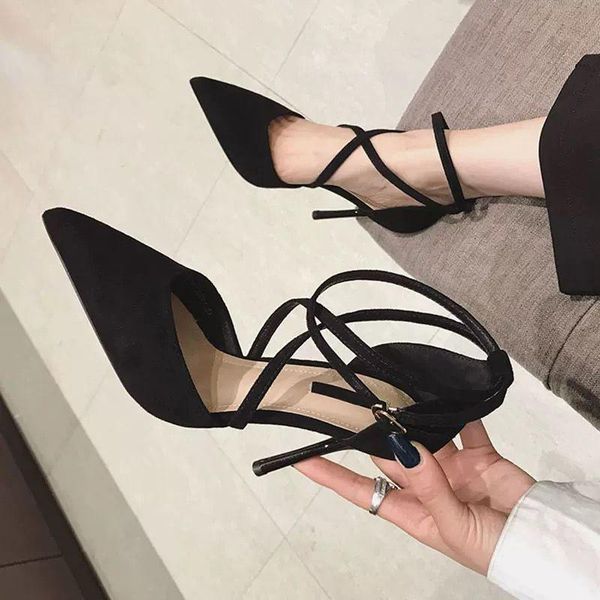 

dress shoes womens high heels lace-up pointed women stiletto girls hollow single mujer bombas open toe, Black