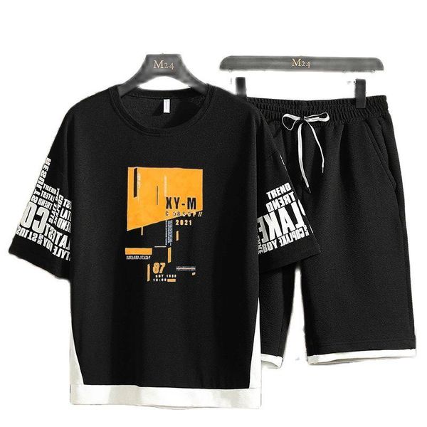

men's tracksuits short sleeved running two-piece 2021 summer instagram trend logo versatile suit, Gray
