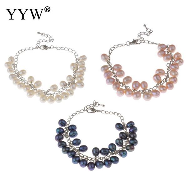 

freshwater cultured pearl bracelet with brass 2cm extender chain natural baroque bracelets for women link,, Black