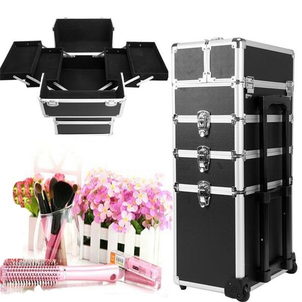 Yonntech 4 in 1 Kosmetik Make-up Nagel Friseur Beauty Case schwarz Vanity Trolley 210922