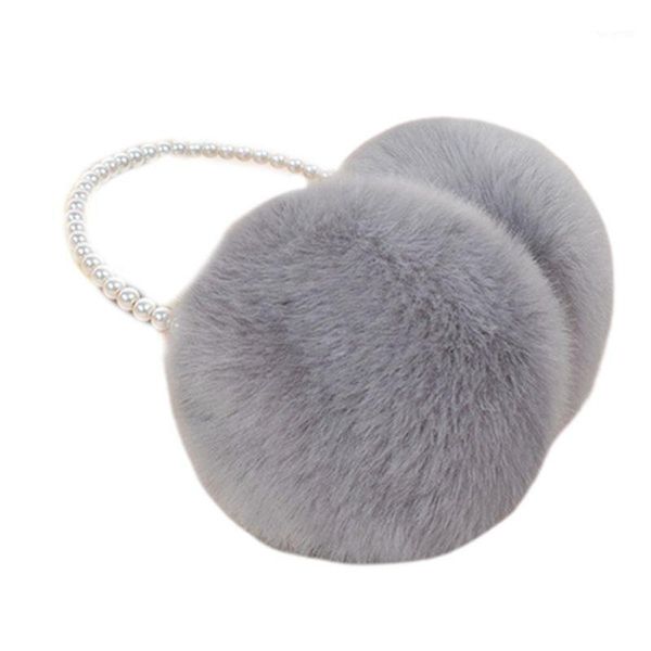 

berets women girls winter fluffy plush earmuffs imitation pearl beaded headband thicken ear warmer princess kids party styling headwear, Blue;gray