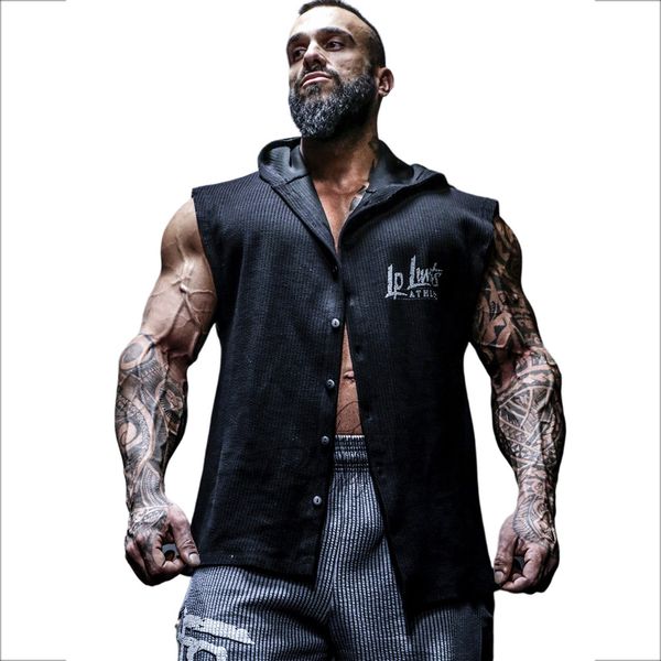 

mens designer t shirts men vest 2021 sleeveless hooded single breasted shirt fitness crewneck sweatshirt crossfit sportswear sudaderas para, Black