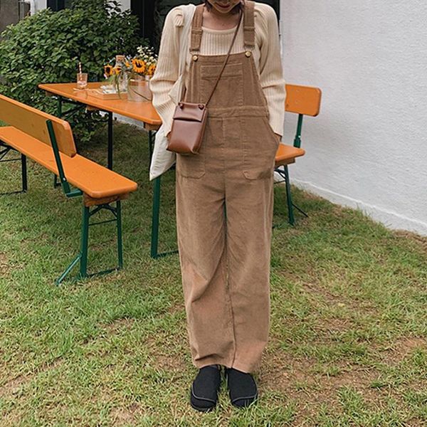 

women's pants & capris spring autumn women casual ladies female retro vintage solid color loose adjustable high street suspender long t, Black;white