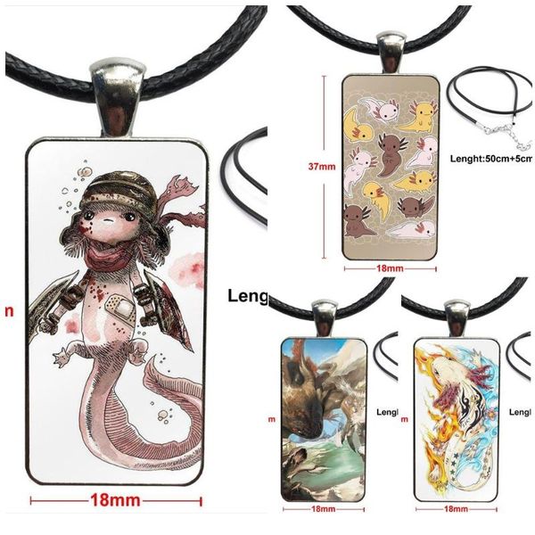 

pendant necklaces for women christmas gift axolotl fashion glass cabochon necklace with steel plated statement jewelry, Silver