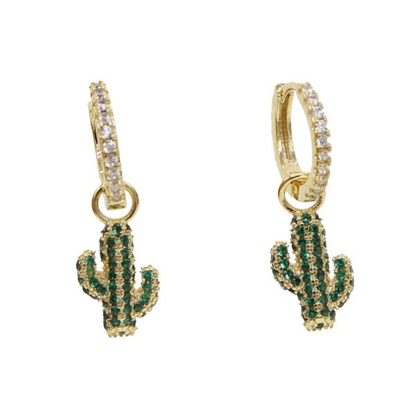 

hoop & huggie sparking cactus dangle charm earring for wedding gift, Golden;silver