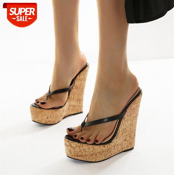 

zi ling european and american style simple flip flop 16 cm high heel foam sole sandals plus size women's shoes #j87t, Black