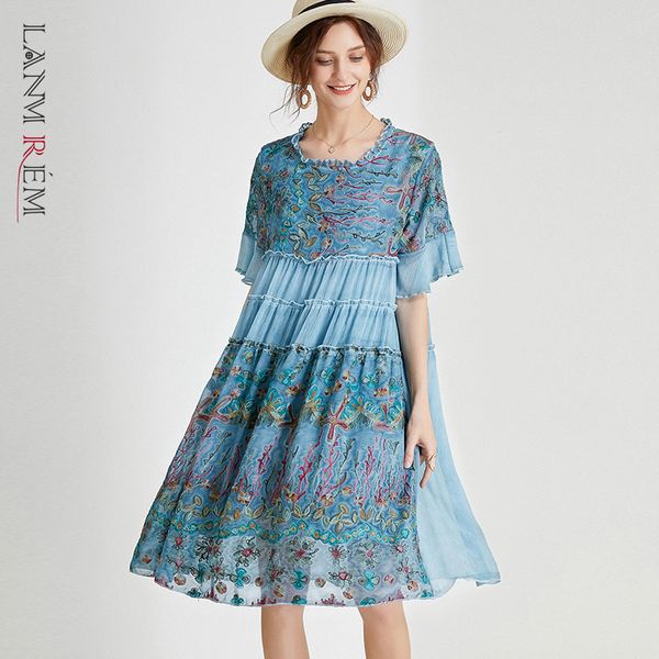 

women green printing chiffon big size dress round neck short sleeve loose fit female fashion tide summer 2e1720 210507, Black;gray