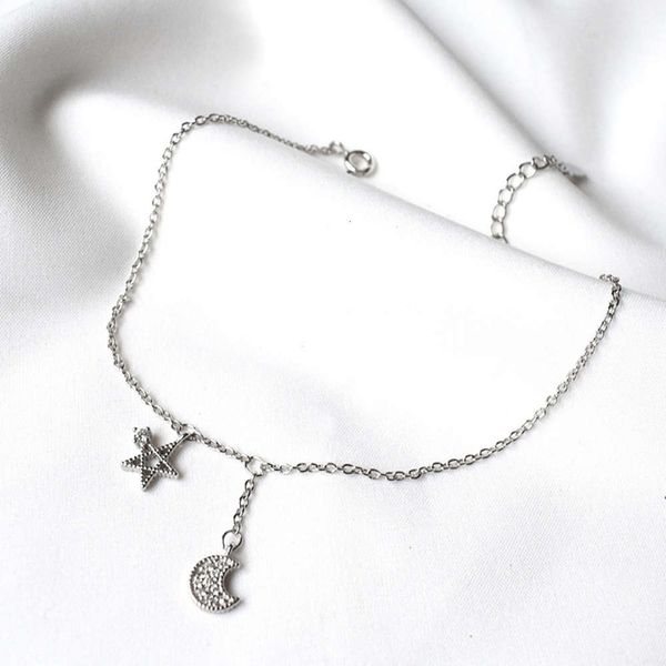 

s925 sterling silver anklet south korea cool wind simple female star moon accompanies beach feet fashion jewelry, Red;blue