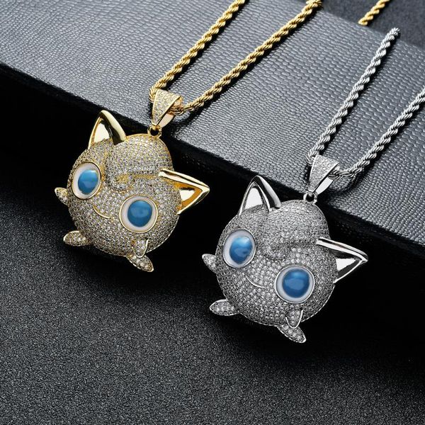 

pendant necklaces hip hop necklace charm fat cute lovely cat iced out cubic zirconia women men jewelry gift with 24 inch rope link chains, Silver