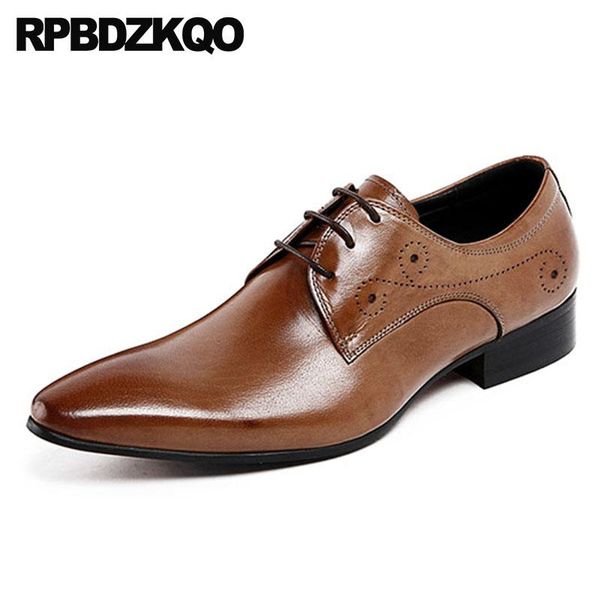 

dress shoes men oxfords black wedding formal brown pointed toe runway brogue derby genuine leather