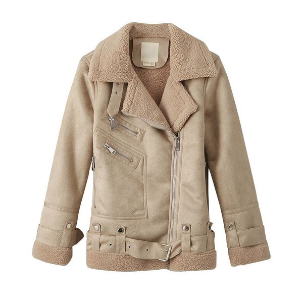 

women fur faux leather jacket coat with belt lapel ladies winter thick warm oversized outerwear 210430, Black;brown