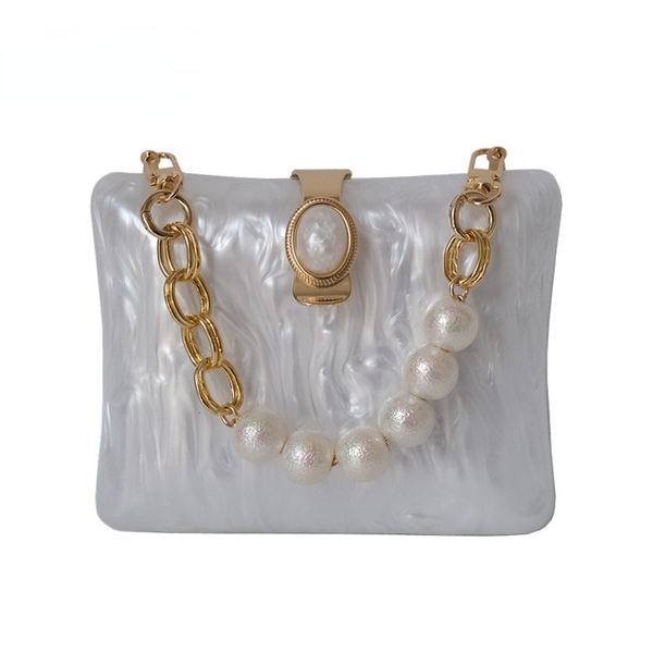 

2021 new acrylic fashion women's wedding dinner bag marble white solid handbag luxury one shoulder retro pearl clutch