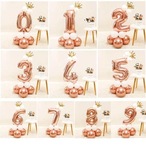 

party decoration 1set 32inch number foil boy girl birthday balloon with crown 0-9 gold figures wedding christmas ballons