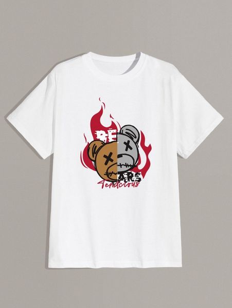 

romwe guys letter cartoon graphic tee u8sv#, White;black