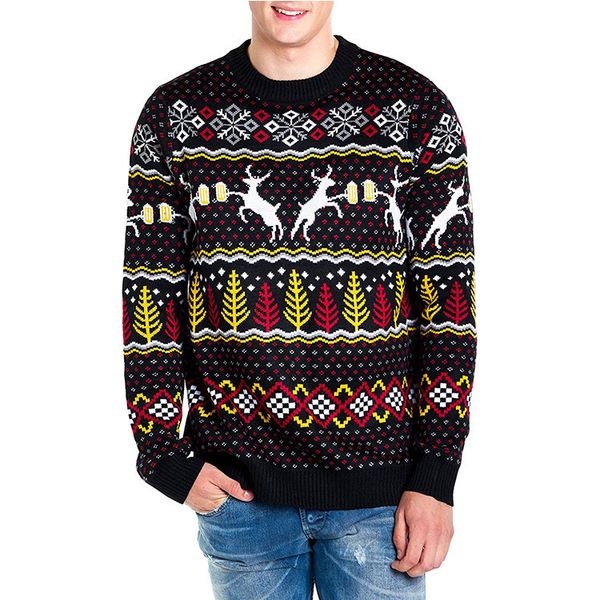 

christmas deer jacquard sweater led elk, White;black