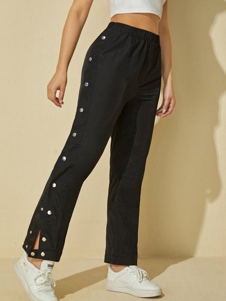 

high waist button side pants i3qq#, Black;white