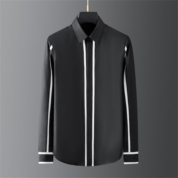 

shirts men geometric webbing stitching business casual shirt long sleeve formal dress social party clothing 210721, White;black