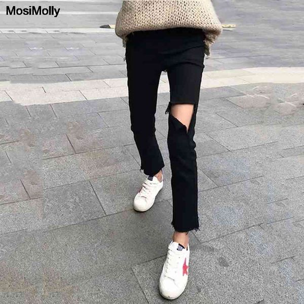 

women's jeans ripped black pants women denim long bottom cool bi67, Blue