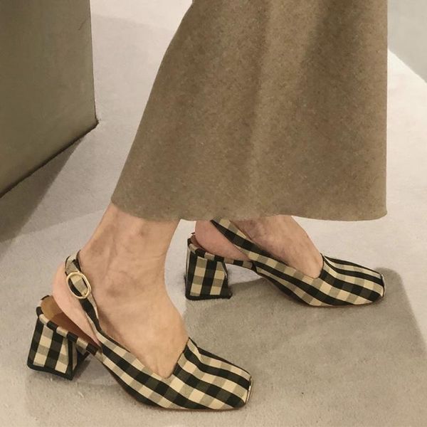 

sandals friczot vintage cross strap back strong high heels square dress one pedal women's shoes heel, Black