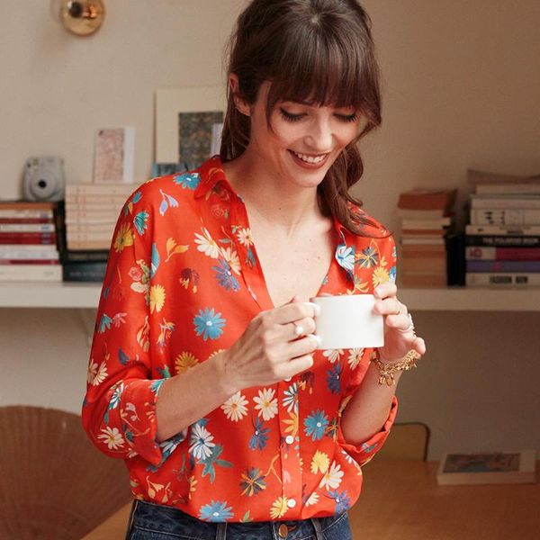 

spring and summer women's red daisy print shirt blouses & shirts, White