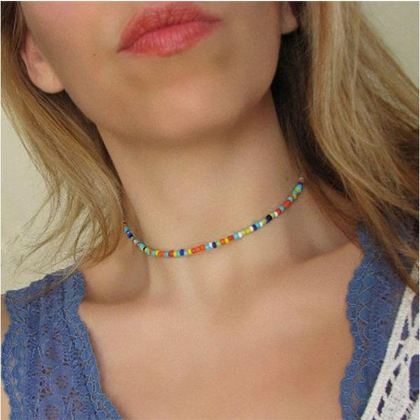 

chains 2021 fashion women bohemia style small beaded short necklaces boho multicolor choker charm necklace jewelry, Silver