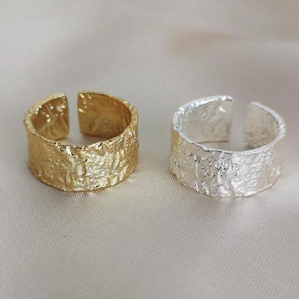 

trendy silver plated korean irregular rings for women couple minimalist geometric gold color jewelry adjustable cluster, Golden;silver