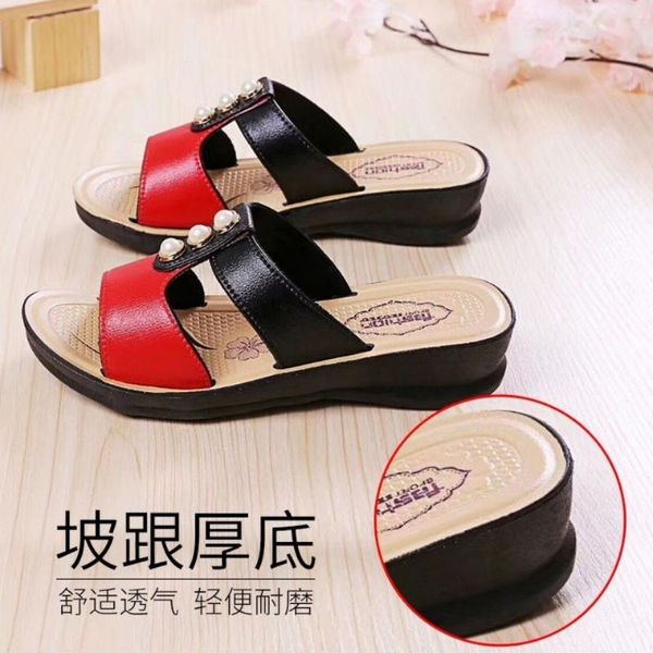 

slippers summer for middle-aged and elderly people with non-slip slope heel, Black