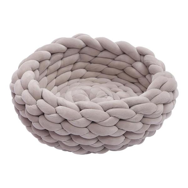

small animal supplies pet bed handmade soft cotton knitted chunky yarn cat warm nest dog house round basket cave fo
