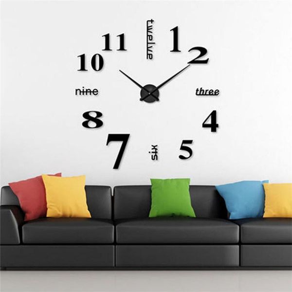 

wall clocks acrylic modern mute frameless large clock 3d mirror surface sticker big watches home office decorations #
