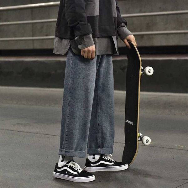 

straight skateboard jeans men's pants loose wide leg hip hop streetwear pantalon homme jean moda masculina korean 211108, Blue
