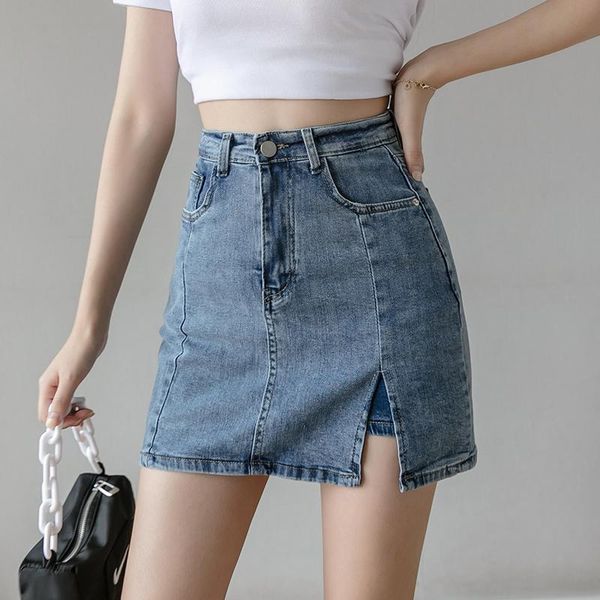 

skirts woman jeans summer moda mujer 2021 high waist denim pants skirt women's slit mini hip shorts 990b, Black