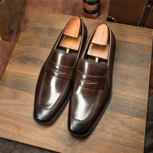 

dress shoes phenkang mens formal genuine leather oxford for men italian 2021 wedding slip on brogues, Black