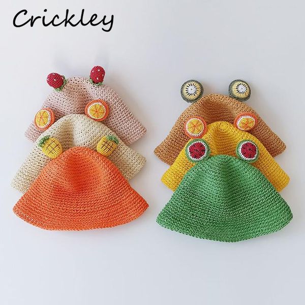 

summer cute fruits ears kids straw hat solid breathable girls boys beach cap soft outdoor toddler children sun hats 2-6t caps &, Yellow