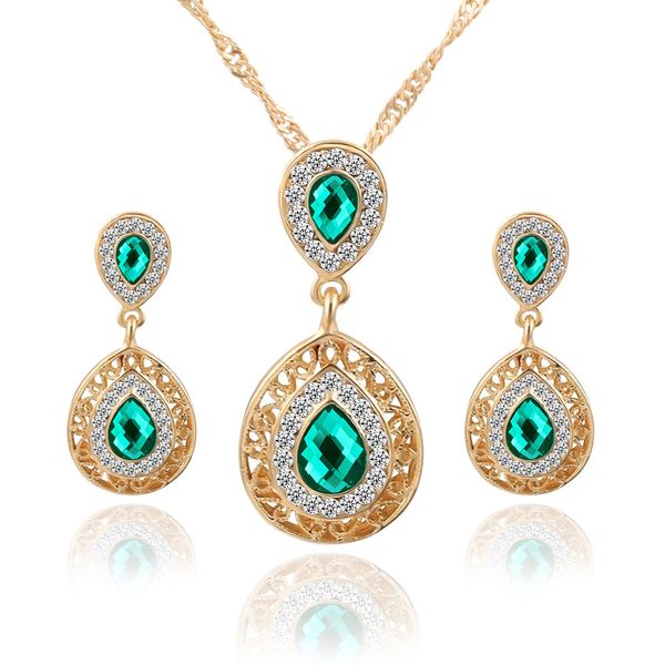 

earrings necklace set crystal earrings water drop pendant three piece set, Red;blue