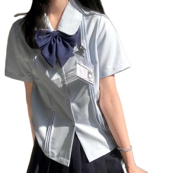 

women's blouses & shirts 2021 summer jk shirt short sleeve japanese college student basic solid color women button up s-xl, White