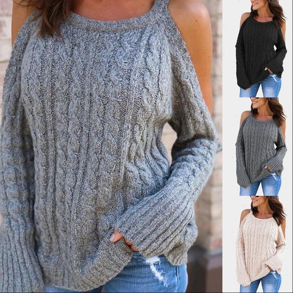 

womens sweaters long sleeve knitted sweater off shoulder pullovers female loose warm gaoke, White;black