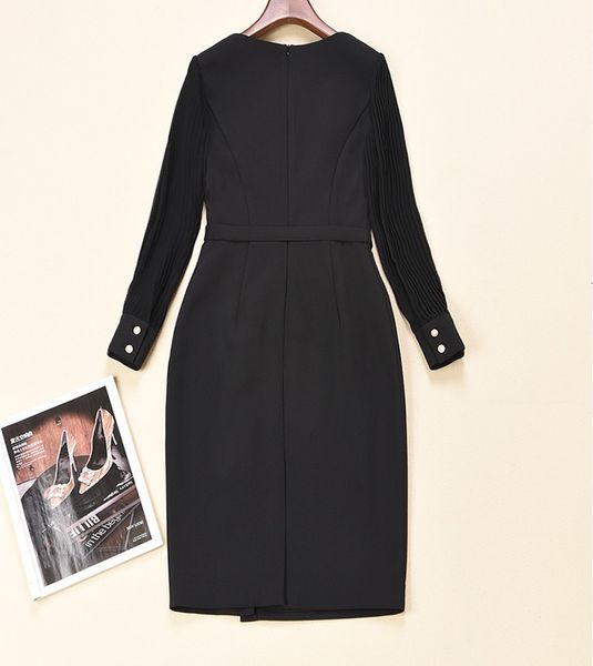 

capris 2021 autumn winter fashion bodycon women v-neck buttons front long sleeve knee-length party ladies es, Black;gray