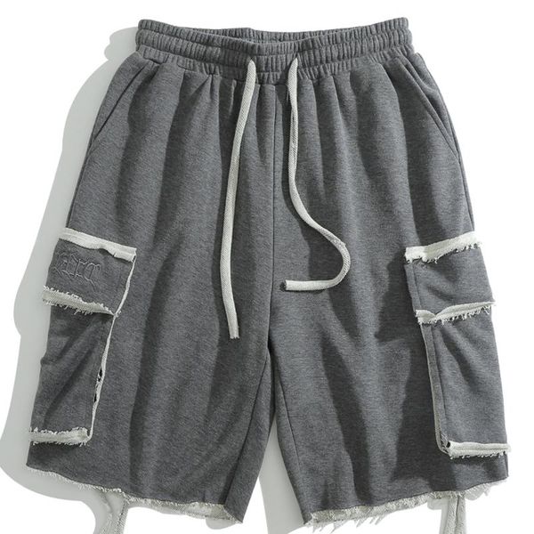 

men's shorts side ribbon pockets cargo baggy streetwear men summer hip hop casual fashion joggers sweatshorts short pants, White;black