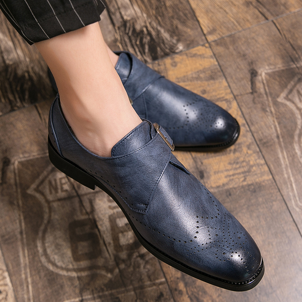 

new arrival men shoes pu leather monk strap dress shoes male classic casual vintage shoes for men zapatos de hombre he070, Black
