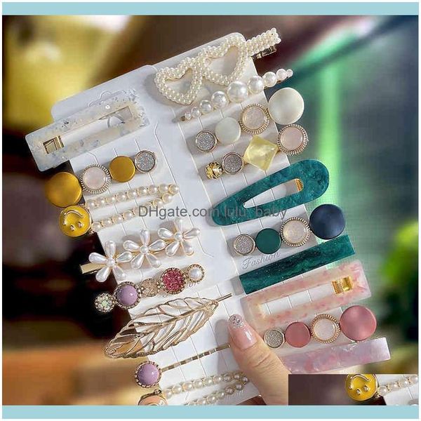 

& jewelryfashion acrylic pearl clips set sweet flower barrettes for women girls korean geometric hair aessories jewelry drop delivery 2021 q, Golden;silver
