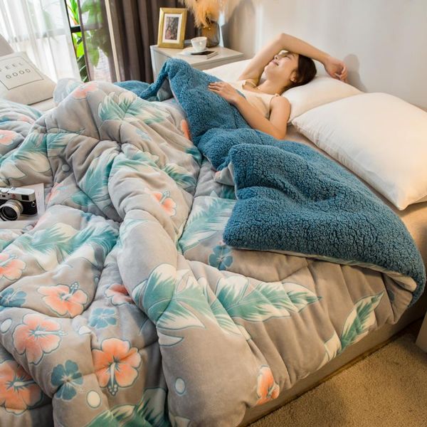 

thicken comforter blue cashmere + snowflake flannel fleece winter duvet 6d emboss flower quilts patchwork home bed sleeping bags comforters