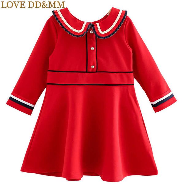 

love dd&mm girls dresses children's clothing girls simple striped doll collar waist long sleeve princess dress 210715, Red;yellow