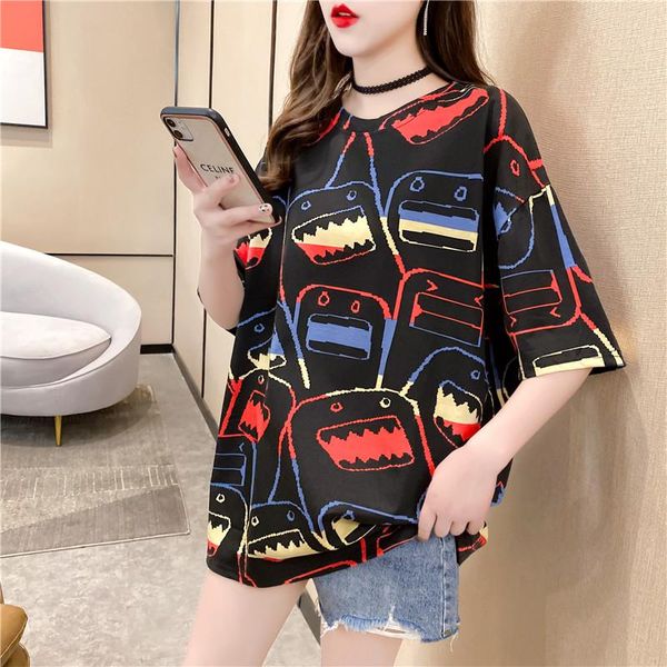 

women's t-shirt fashion graphic oversized cute korean kawaii cartoon print t shirt women 90s harajuku ullzang black female, White