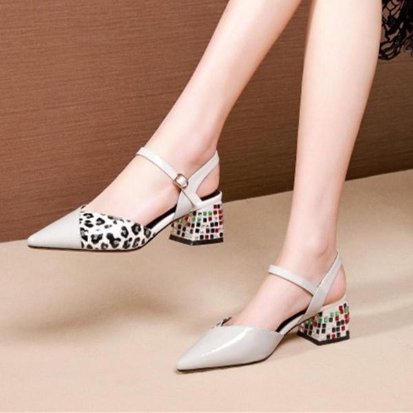 

summer leopard prints mixed colors women sandals genuine leather crystal high heels party shoes woman, Black