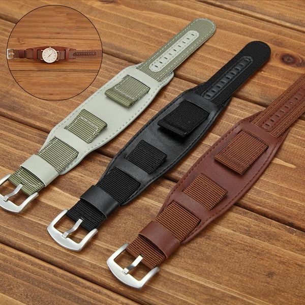 

watch bands nylon strap18mm 20mm 22mm 24mm watchband leather wrist band stainless steel buckle men woman accessories, Black;brown