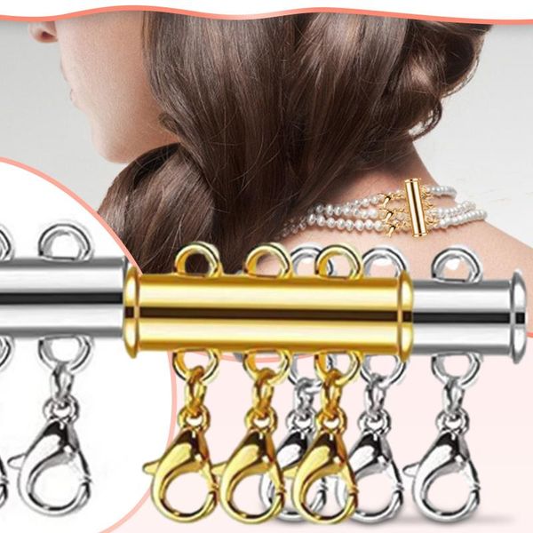 

chains 4pc slide clasp lock for necklace magnetic tube connectors layered bracelet jewelry multi strands crafts spacer, Silver