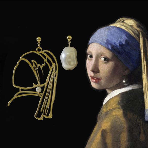 

dangle & chandelier original het meisje met de parel earrings for women 2021 artsy vermeer series griet portrait statement drop, Silver