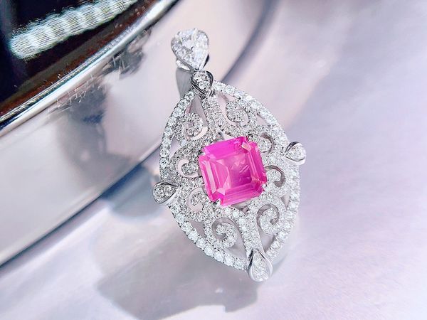 

hjy cgl pink sapphire ring real pure 18k natural pink padparadscha sapphire gemstones 1.53ct diamonds stone female ring, Silver