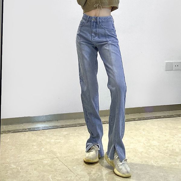 

jean long, straight brim of women brem breeches loose slouchy pants wide valentine palazzo fashion teen 2021, Blue