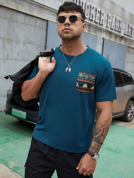 

extended sizes men contrast geo pocket tee 563m#, White;black